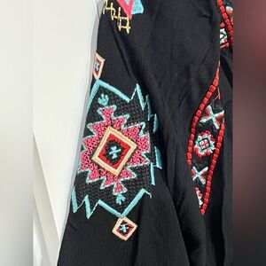 Delila Boho 3/4 Sleeve, light weight, flowy embroidered blouse w/ Tassel ties